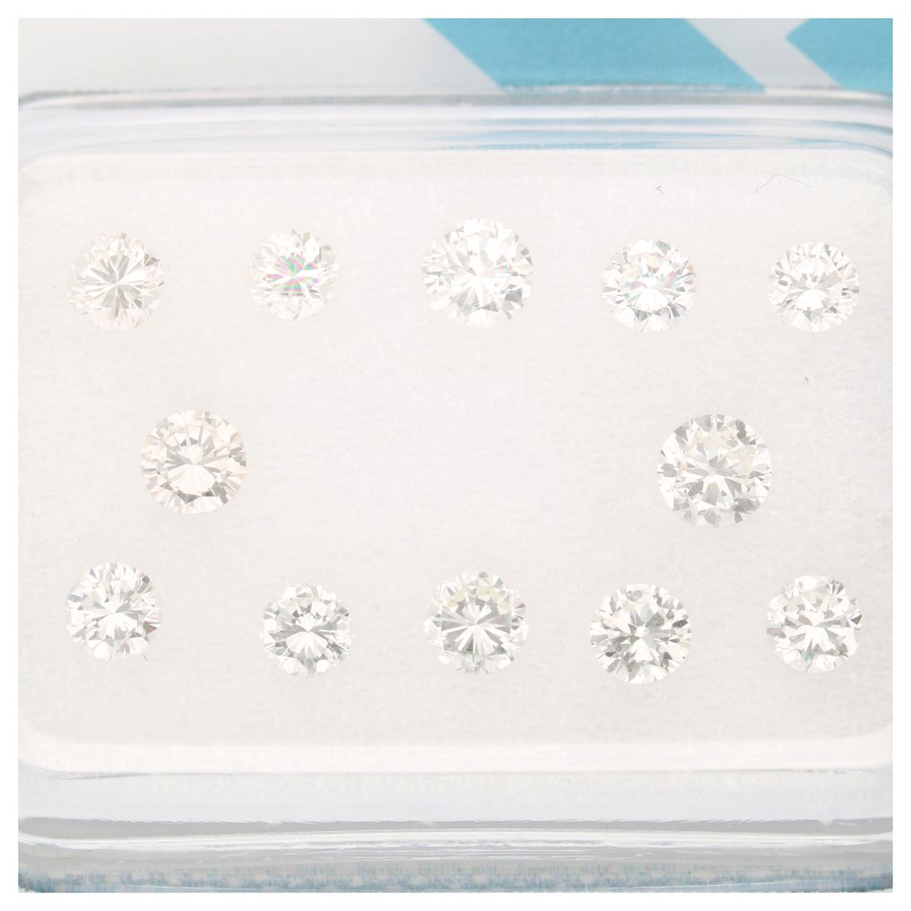 没有保留价 - 12 pcs 钻石 (天然) - 0.89 ct - 圆形 - H - VS2 轻微内含二级 - 国际宝石研究院(IGI) #1.0