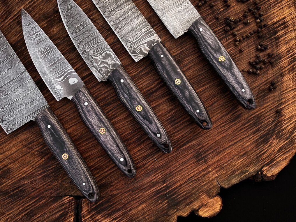 Keittiöveitsi - Kitchen knife set - Kicthen Chef veitsisetti tarkoituksella päivittäiseen käyttöön sisä- ja ulkotiloissa (UZ-285) - Amerikkalainen eksoottinen puukahva ja taitettu teräs. - Yhdysvallat - keittiöveitsisetti #3.2