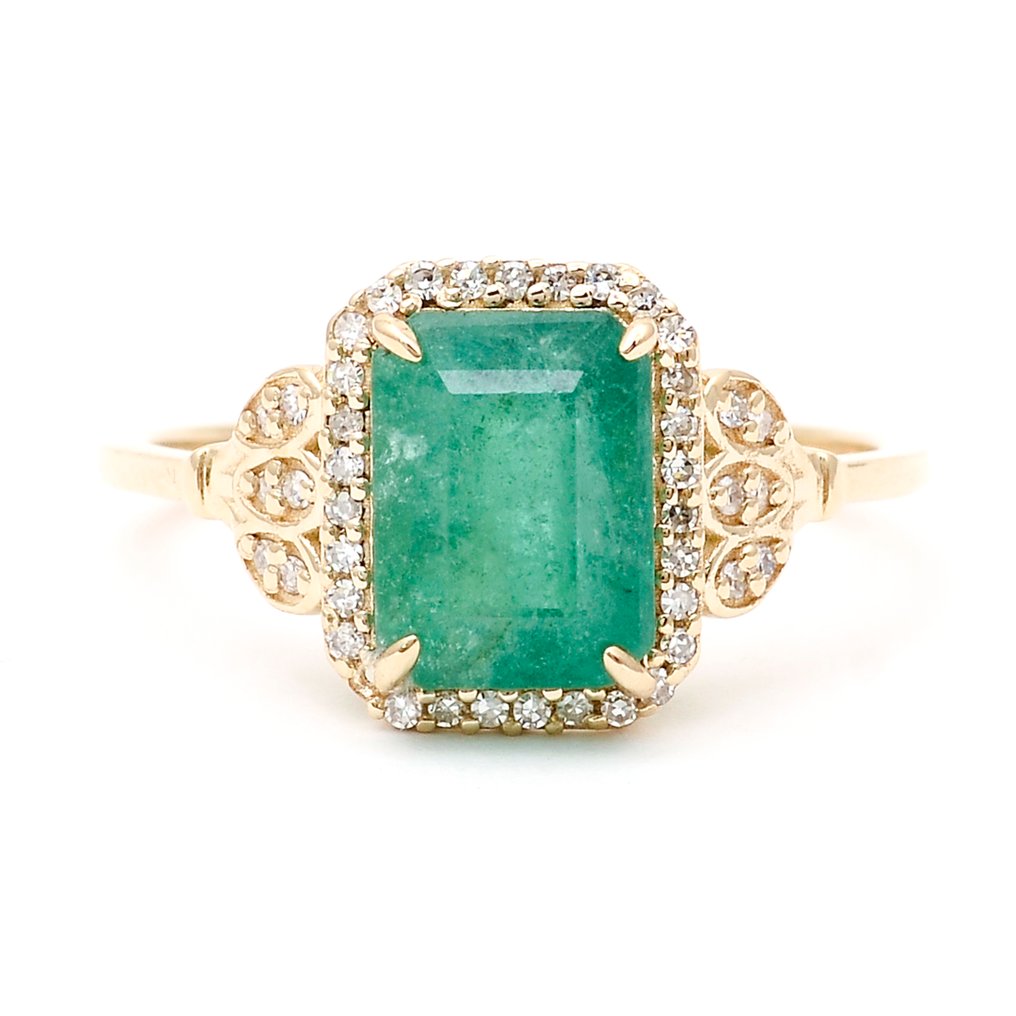 χωρίς τιμή ασφαλείας - Δαχτυλίδι - 14 καράτια Κίτρινο χρυσό -  2.61ct. tw. Σμαράγδι - Διαμάντι #1.0