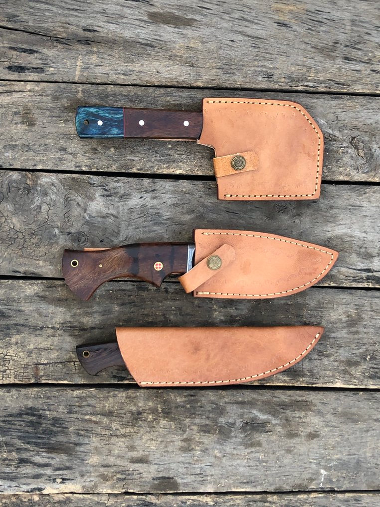 Coltello da cucina - Coltelli Prestigiosi fatti a mano Skinners, acciaio forgiato, corno di cervo, legno e impugnature - Nord America - Fodero in pelle TD4 #1.0