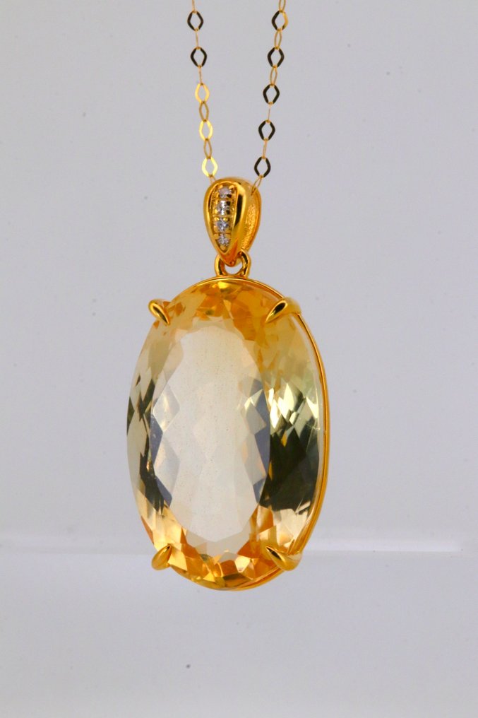 没有保留价 - 吊坠 - 14K包金 黄金 黄水晶 - 钻石 #2.1