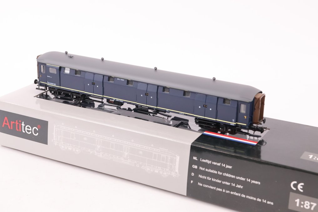 Artitec H0 - 20.293.02 - 模型客運火車 (1) - 钢制D型6门，7624，蓝色，灰色屋顶 - NS #1.0