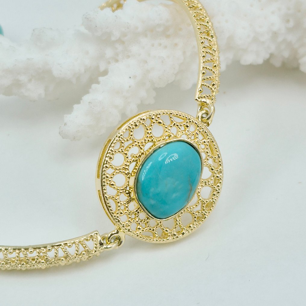 Τυρκουάζ - Ασημί, Gold-plated - Βραχιόλι - American Turkish #1.0