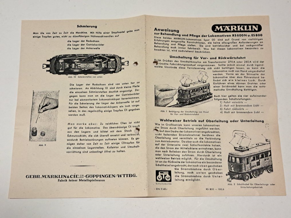 Märklin H0, 00 - RS 800N/ES 800 - Vasútmodellek (1) - Útmutató RS 800N/ES 800 gyártás 1948 #3.2