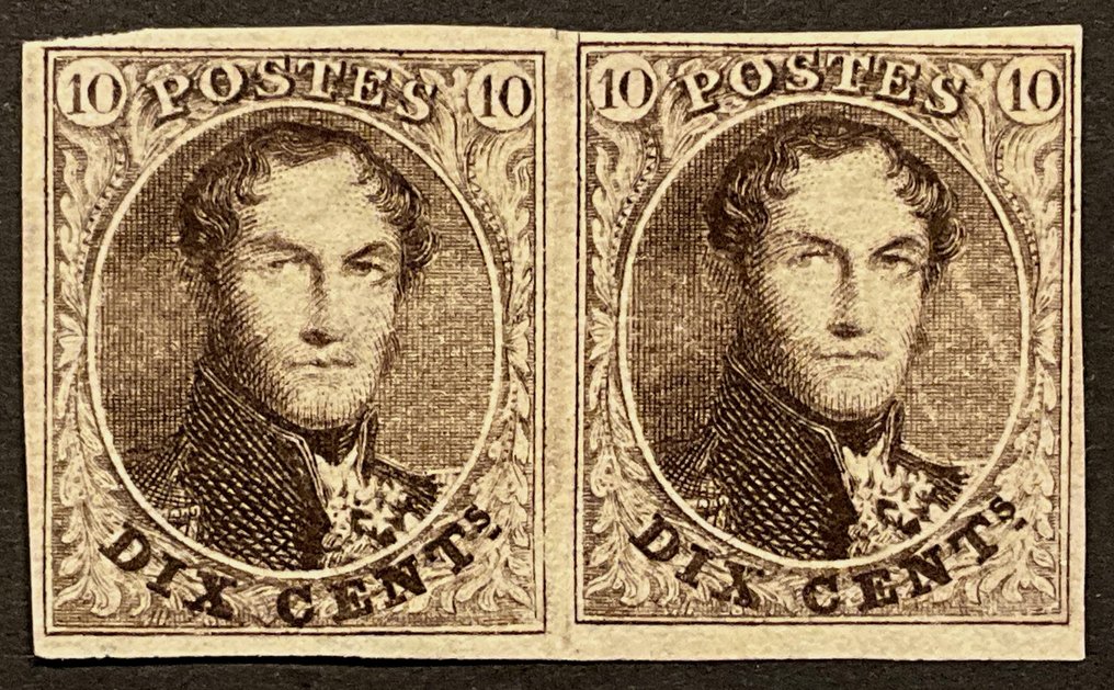 Belgia 1851 - Medaillon 6 - 10 centimbres Bruin - în PAAR - ex. colecție GILL - frumos margarit. - OBP 6 #1.0