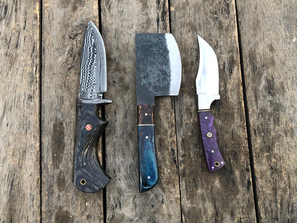 廚刀 - 享有盛誉的手工制作Skinners刀，锻造钢材，鹿角，木材及稀有材质柄 - 北美 - 皮套 TD11 #1.0