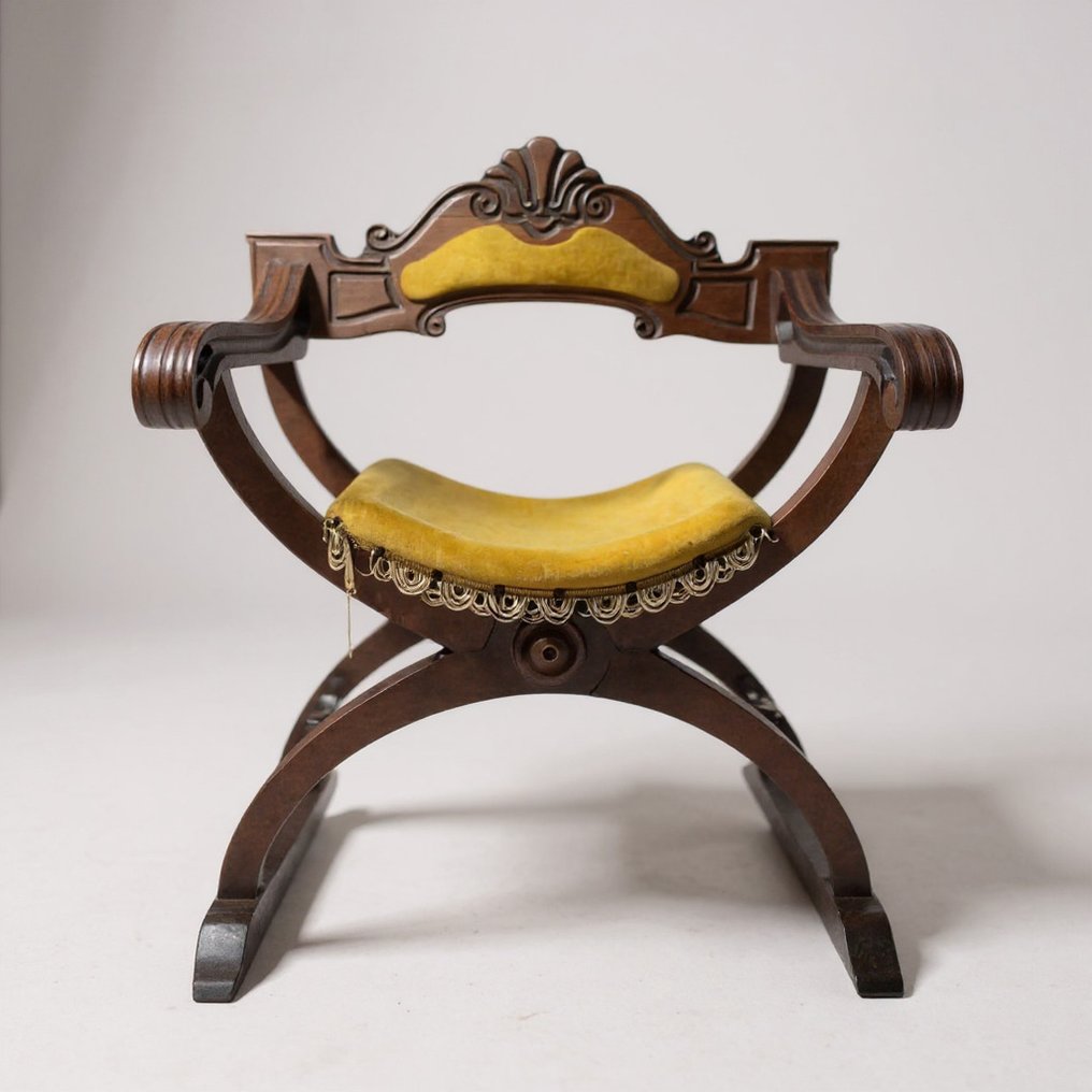 椅子 - 萨沃纳罗拉 - 木, 丝绒 - Sedia Savonarola 70年代 #1.0