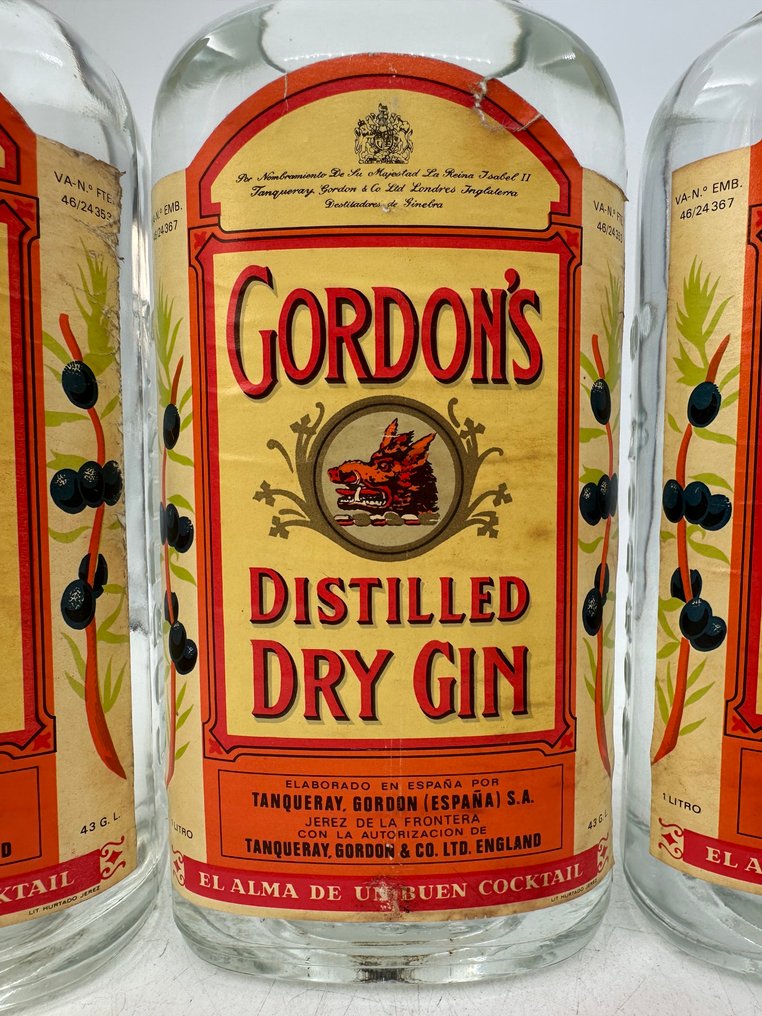 Gordon's - Distilled Dry Gin  - b. Década de 1980 - 1,0 litros - 3 botellas #2.1