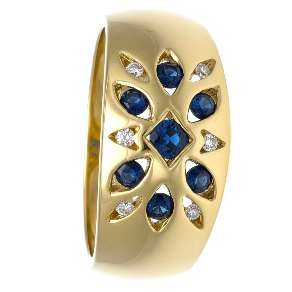 戒指 - 18 克拉 黃金 - 0.37ct. tw. 藍寶石 - 鉆石 #1.0