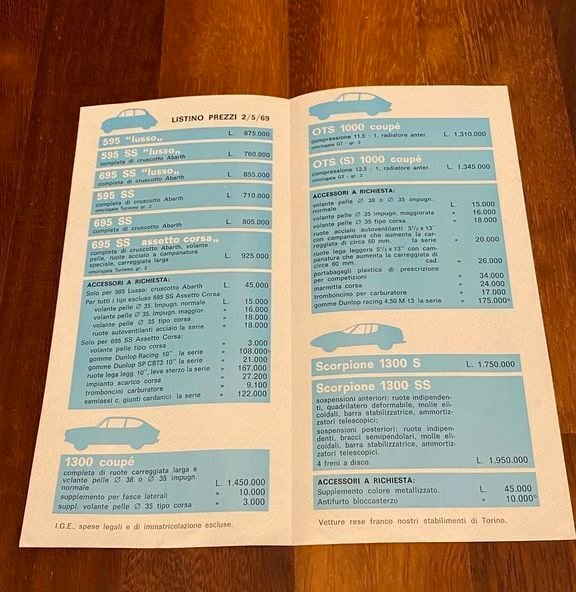 ABARTH & C ALL MODELS 1969 SALE FLYER - 小册子 - 1969 #2.1