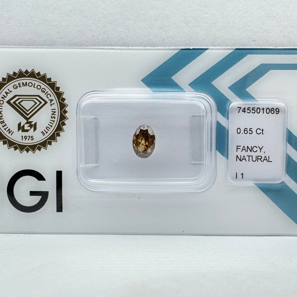 没有保留价 - 1 pcs 钻石  (天然色彩的)  - 0.65 ct - 椭圆形 - Fancy deep 棕色 黄色 - I1 内含一级 - 国际宝石研究院（IGI） #4.3