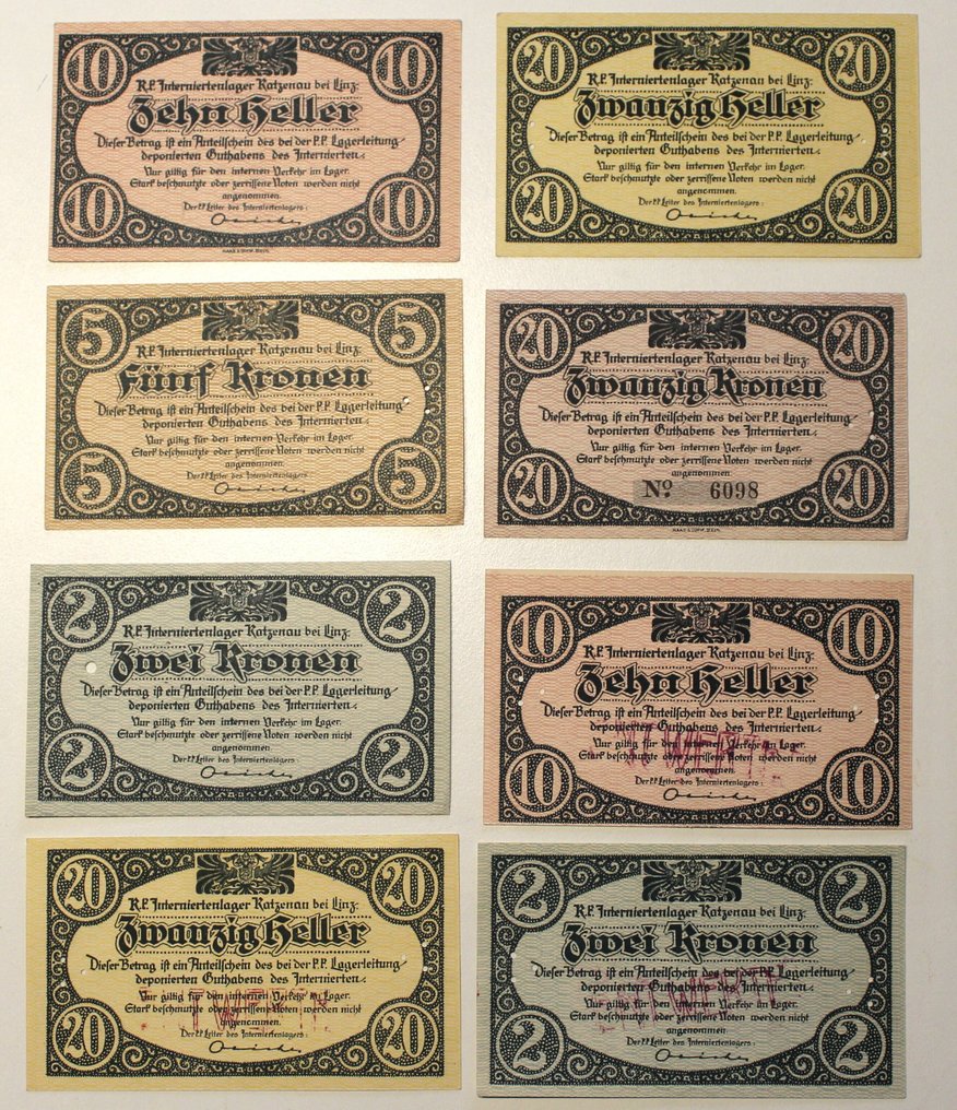 奥地利. - 8 banknotes - POW  - KATZENAU bei LINZ 1914-1915  (没有保留价) #1.0