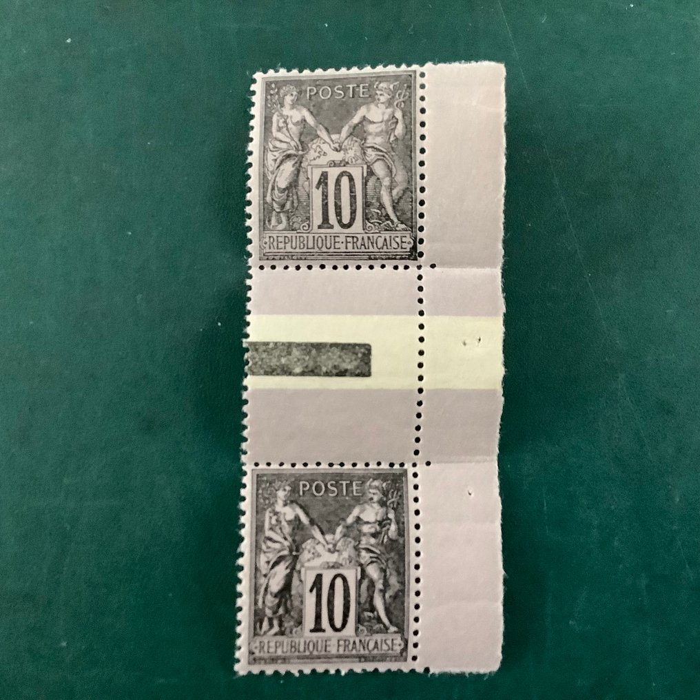 Γαλλία 1877 - 10 cent Sage: και οι δύο τύποι συνδεδεμένοι με το μεσαίο πάνελ, τέλεια κεντράρισμα. - Yvert 89f #1.0
