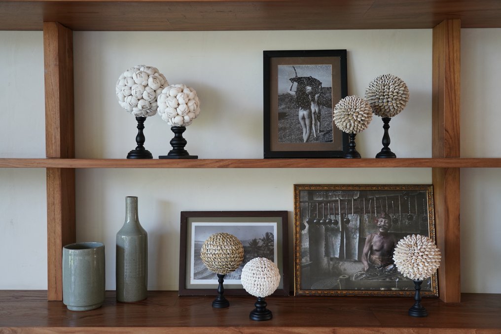 Ornement décoratif (2) - NO RESERVE PRICE - Wonderful Pair of Shell Ball & Turritella Sphere on custom stands - Indonésie #1.0