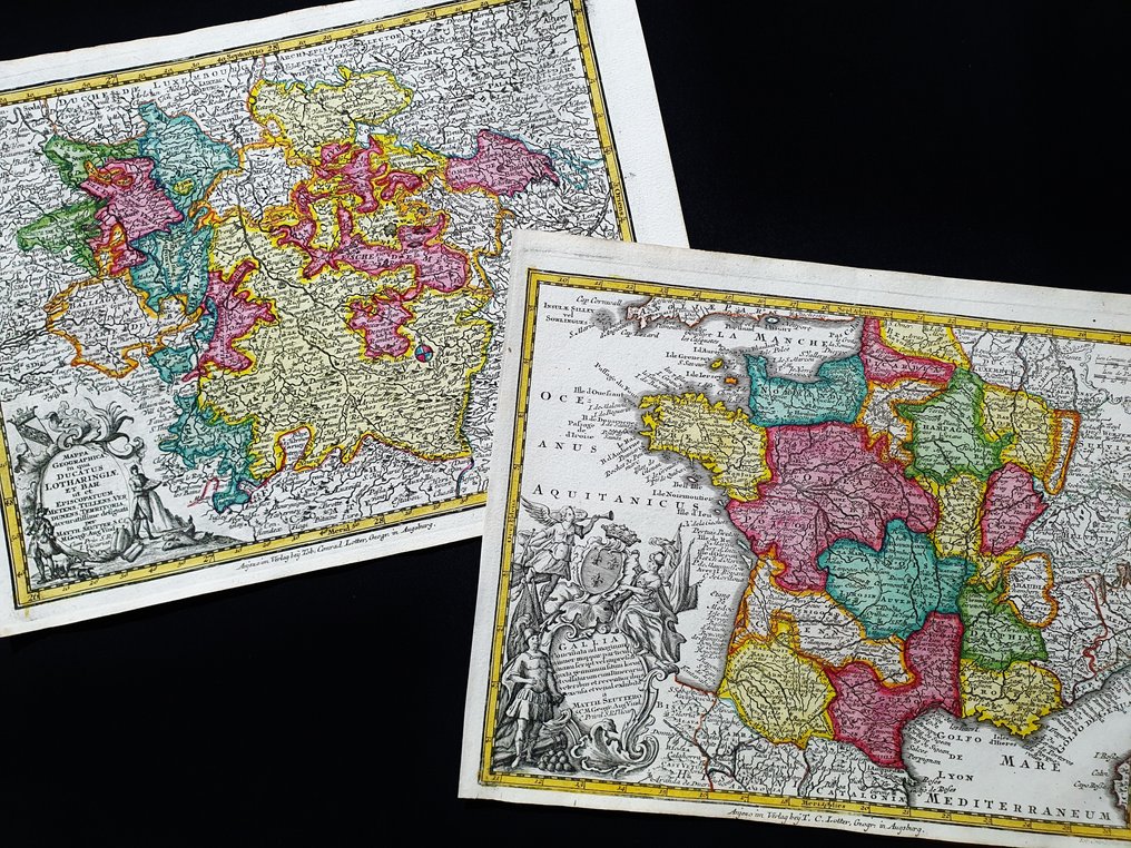 Europa - [Menge von 2] - Frankreich / Paris / Bretagne / Lille / Côte d'Azur; Matthaus Seutter / C. Lotter - Gallia / Mappa Geographica in qua Ducatus Lotharingiae et Bar... - [LOT of 2] - 1721-1750 #1.0