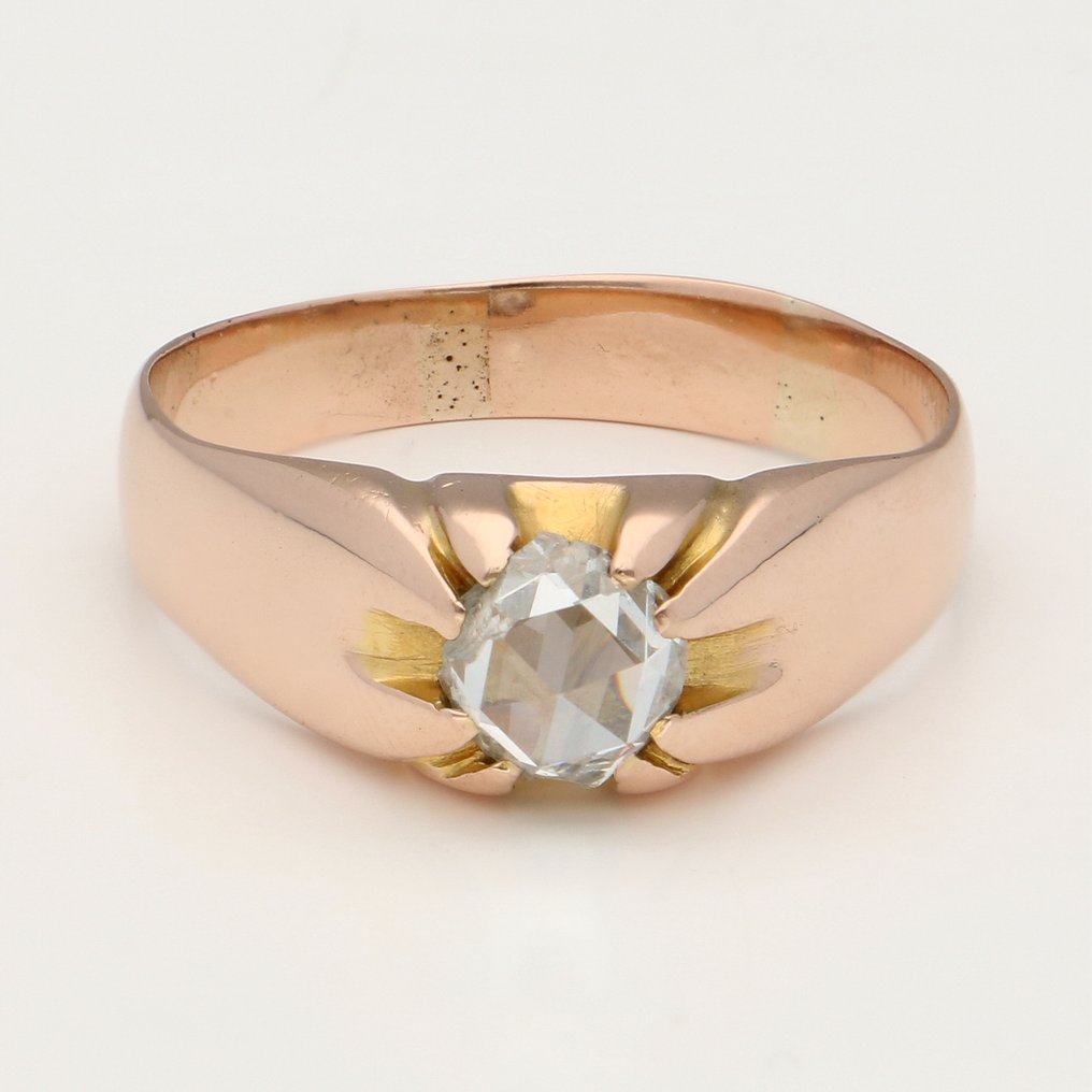 戒指 - 14K包金 玫瑰金 钻石 (天然) #1.0