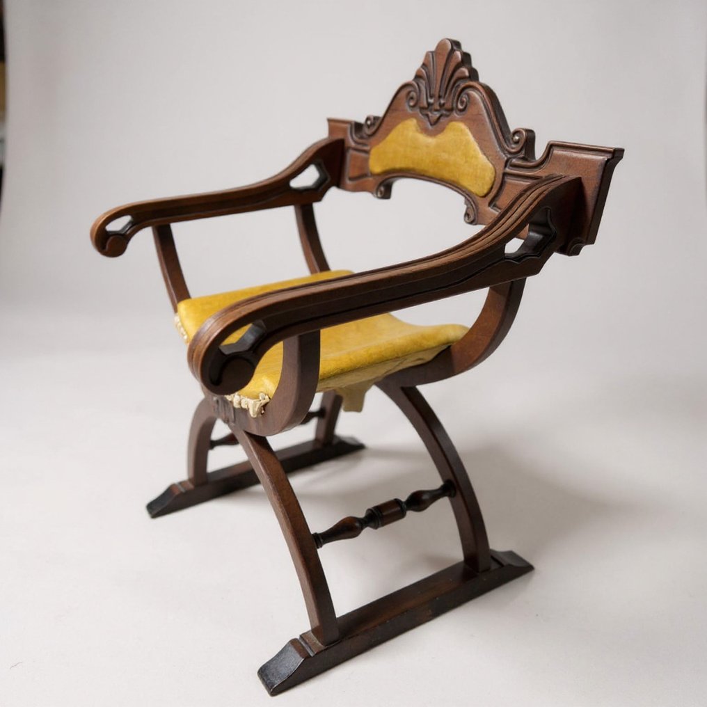 椅子 - 萨沃纳罗拉 - 木, 丝绒 - Sedia Savonarola 70年代 #4.3