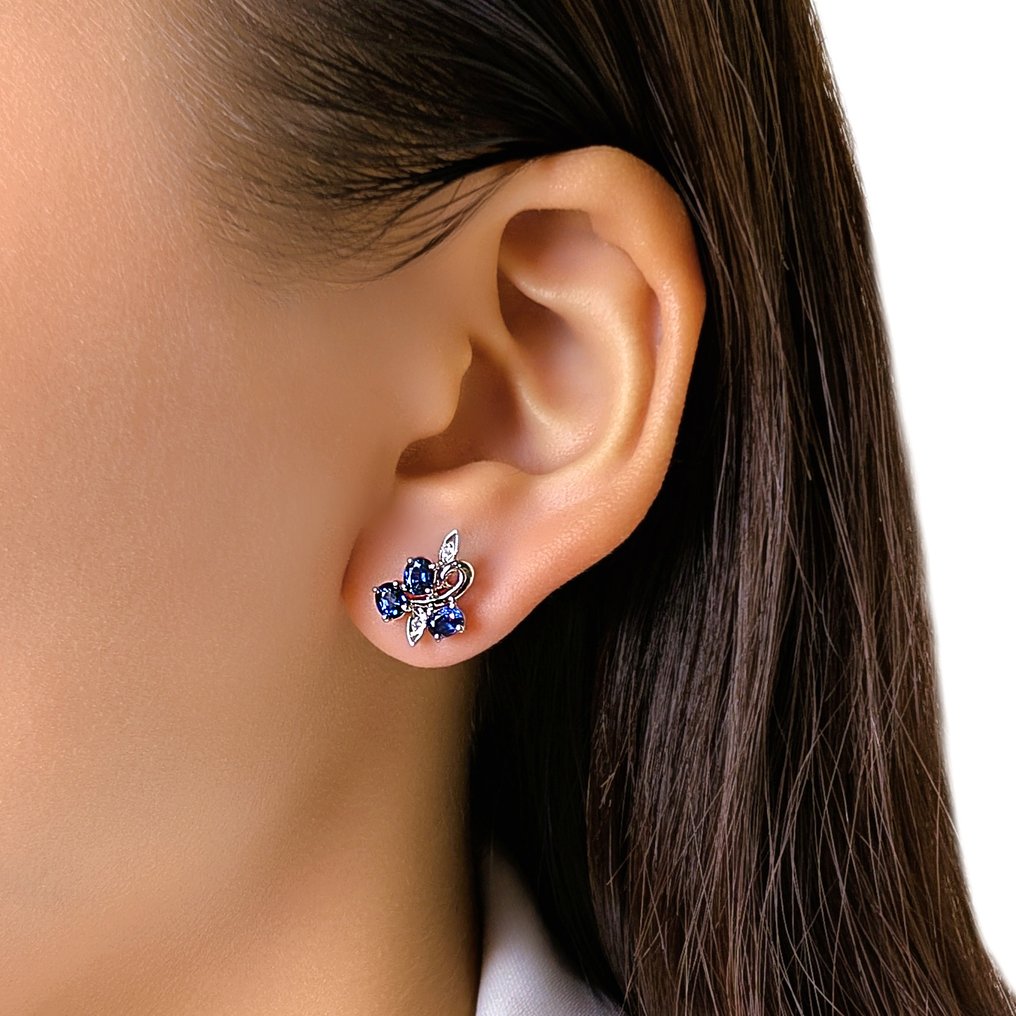 Drop fülbevaló - 14 kt. Fehér arany - 0.62ct. tw. Zafír - Gyémánt #1.0