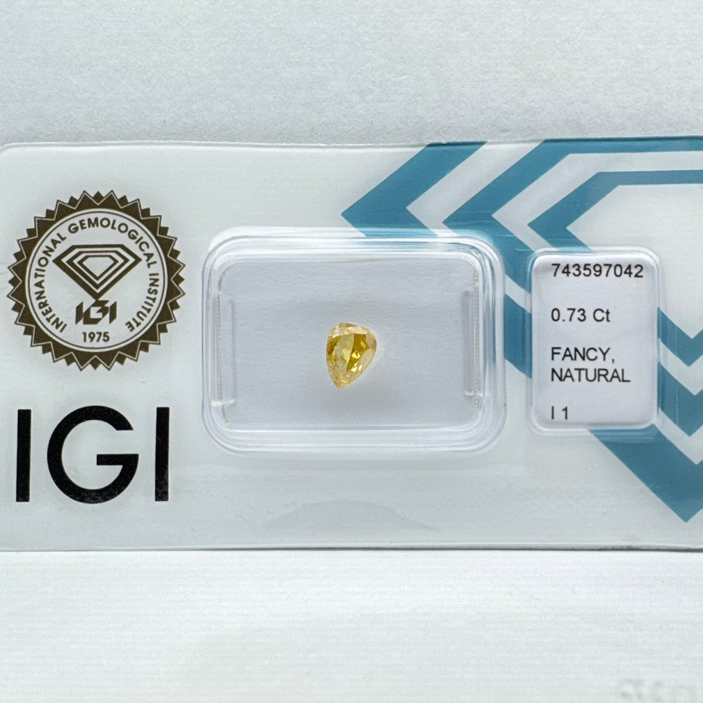 没有保留价 - 1 pcs 钻石  (天然色彩的)  - 0.73 ct - 梨形 - Fancy vivid 黄色 橙色 - I1 内含一级 - 国际宝石研究院（IGI） #4.3