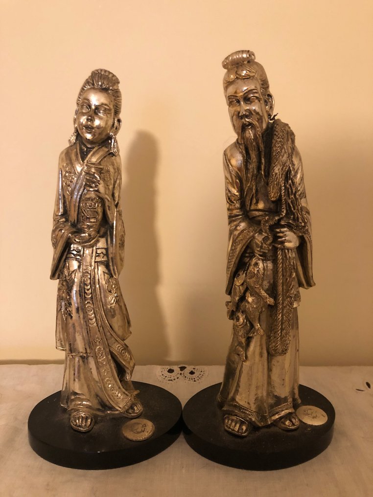 Unknown - Figurka - Coppia di figure orientali (2) - Srebro pr. 925, laminato argento 925 #1.0
