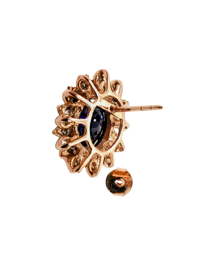 Sans Prix de Réserve - Boucles d'oreilles Argent, Plaqué or Saphir - Saphir - Royal Blue - 11,80 ct. #4.3