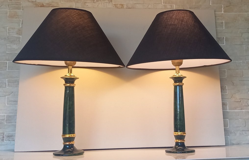 Φωτιστικό (2) - Colonne - Style Empire - Σμαραγδί Πράσινο - Κεραμικό, Επιχρυσωμένο μέταλλο #4.3