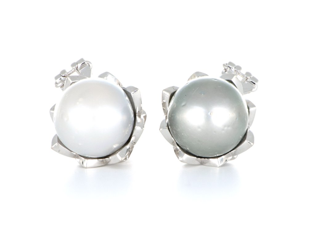 χωρίς τιμή ασφαλείας - Σκουλαρίκια - 18 καράτια Λευκός χρυσός -  2.10ct. tw. Διαμάντι (Φυσικό)  - Μαργαριτάρι #1.0