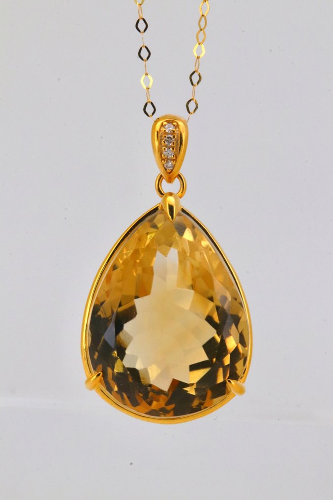 Ingen mindstepris - Vedhæng - 14 karat Gulguld Citrin - Diamant #2.1