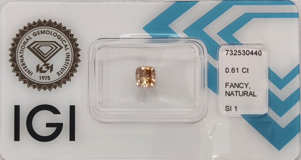 χωρίς τιμή ασφαλείας - 1 pcs Διαμάντι  (Φυσικού χρώματος)  - 0.61 ct - Κούσιον - Fancy Κιτρινωπό, Καφέ Πορτοκαλί - SI1 - International Gemological Institute (IGI) #1.0