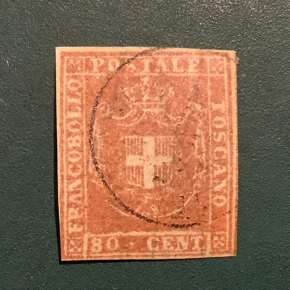 Αρχαία ιταλικά κράτη -  Τοσκάνη 1860 - 80 cent σήμα ασπίδας με καλές περιθωρίσεις. - Sassone 22 #1.0