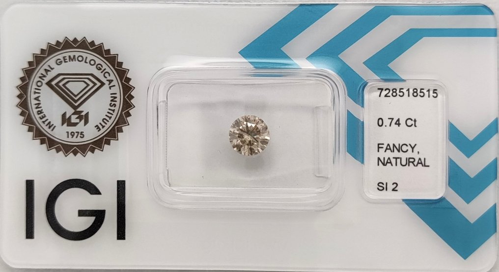 Sans Prix de Réserve - 1 pcs Diamant (Couleur naturelle) - 0.74 ct - Rond - Fancy light Brun Jaune - SI2 - International Gemological Institute (IGI) #1.0
