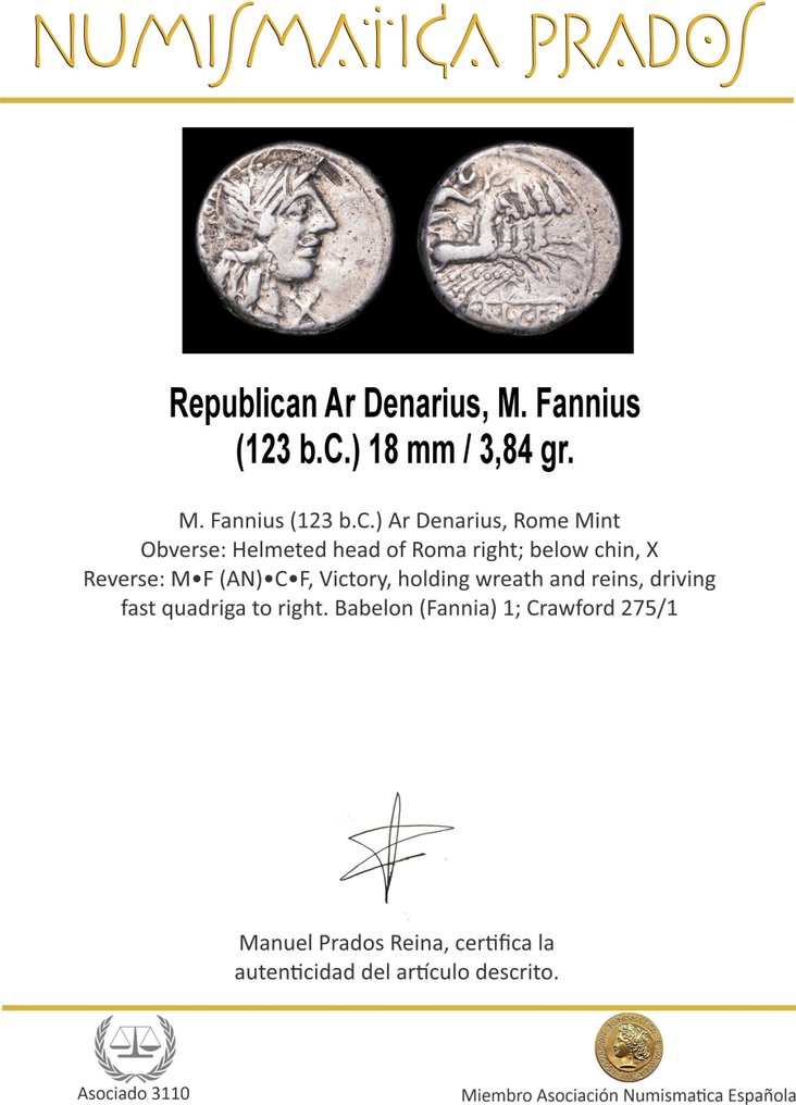 Ρωμαϊκή Δημοκρατία. M. Fannius C.f, 123 BC. Denarius Rome  (χωρίς τιμή ασφαλείας) #1.0