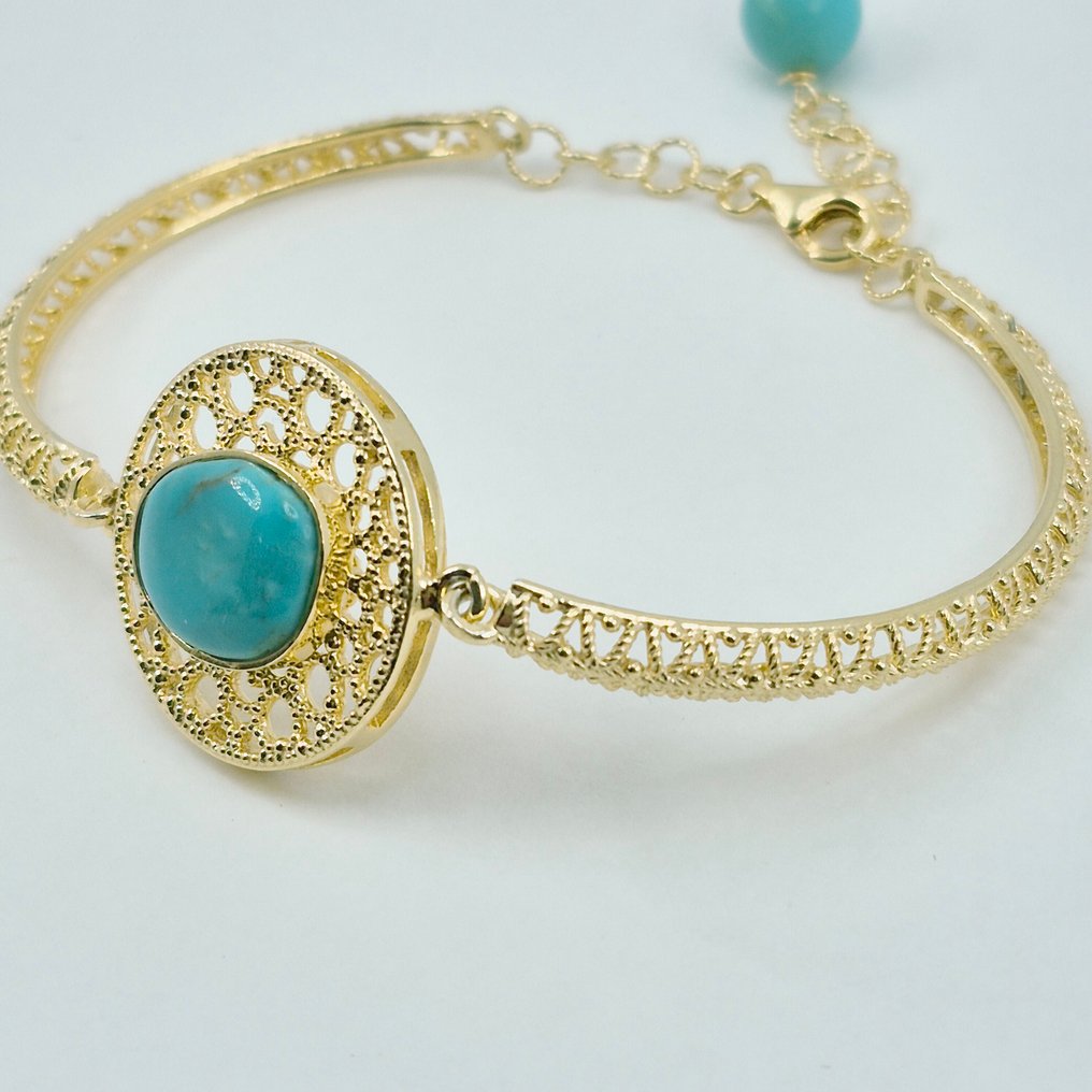 Τυρκουάζ - Ασημί, Gold-plated - Βραχιόλι - American Turkish #3.2