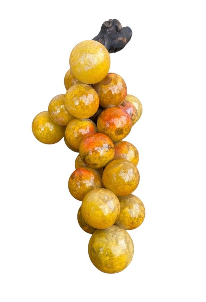 雕刻, Cacho de uvas feitas de Alabastro em um tronco de videira real - 14 cm - 雪花石膏 #1.0