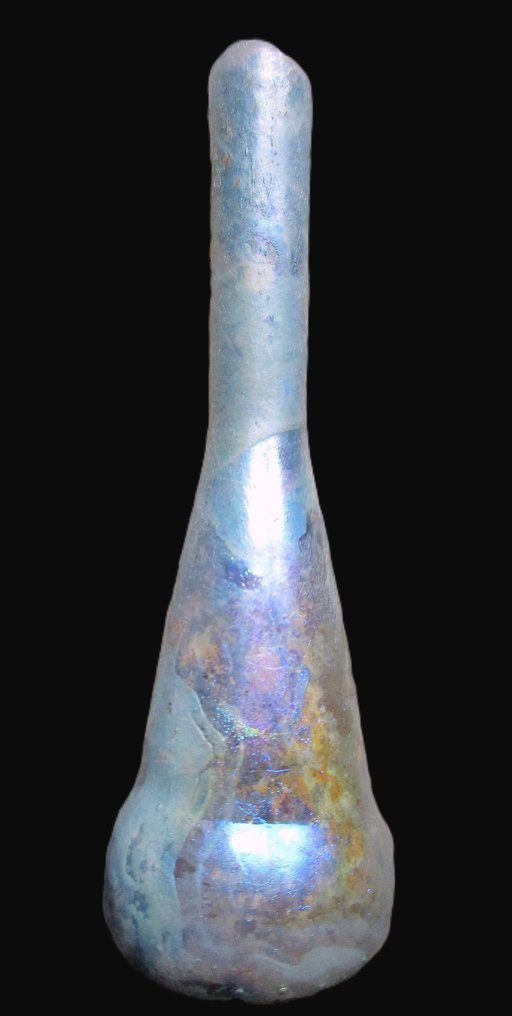 Roma antica Vetro Unguentarium Balsamarium blu iridescente - vaso d'argento - 95 mm #1.0