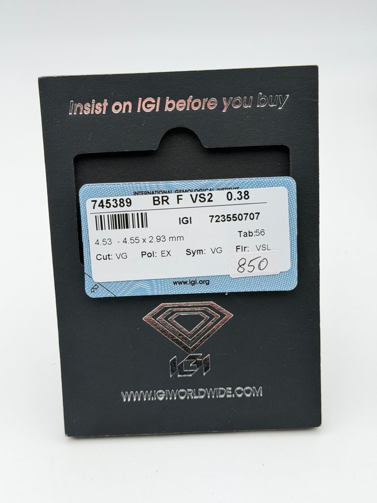 1 pcs Διαμάντι (Φυσικό) - 0.38 ct - Στρογγυλό - F - VS2 - International Gemological Institute (IGI) #4.3