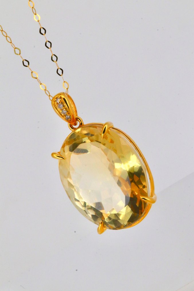 Nincs minimálár - Függő - 14 kt. Sárga arany Citrin - Gyémánt #2.1