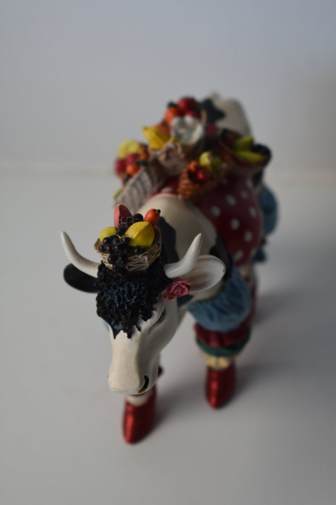 Statuetta - COW PARADE - tropical cow - koe met mand met fruit en groenten - Resina #1.0