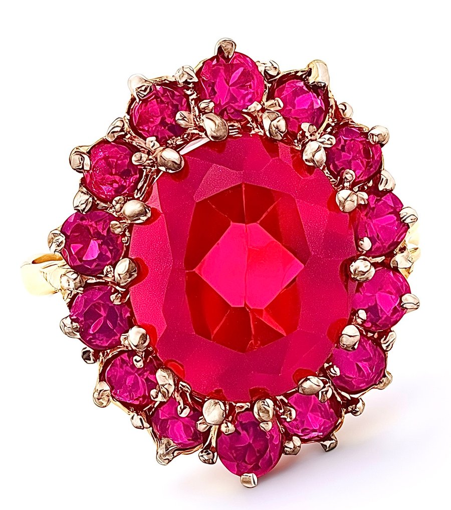 Nincs minimálár - Gyűrű - 9 Kt Sárga arany, Ezüst Rubin - Rubin #1.0