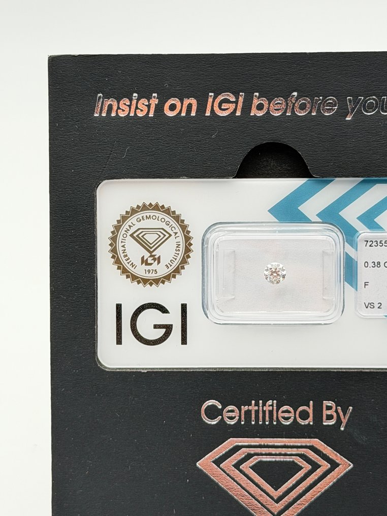 1 pcs Διαμάντι (Φυσικό) - 0.38 ct - Στρογγυλό - F - VS2 - International Gemological Institute (IGI) #1.0