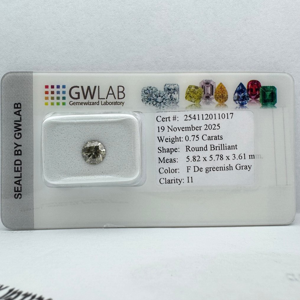 No Reserve Price - 1 pcs Diamond (Natural coloured) - 0.75 ct - Round - Fancy deep Greenish Grey - I1 - Gemewizard Gemological Laboratory (GWLab) #4.3