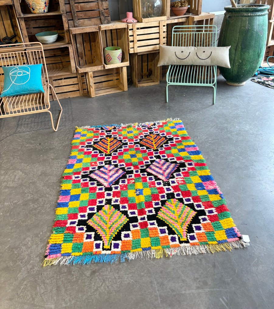 复古摩洛哥彩色Boucherouite地毯 / 免费配送 - 小地毯 - 155 cm - 110 cm - 手工编织地毯 #1.0