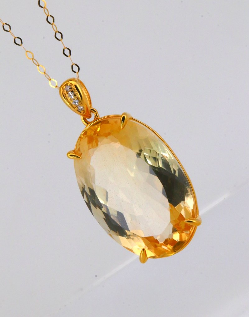 没有保留价 - 吊坠 - 14K包金 黄金 黄水晶 - 钻石 #4.3