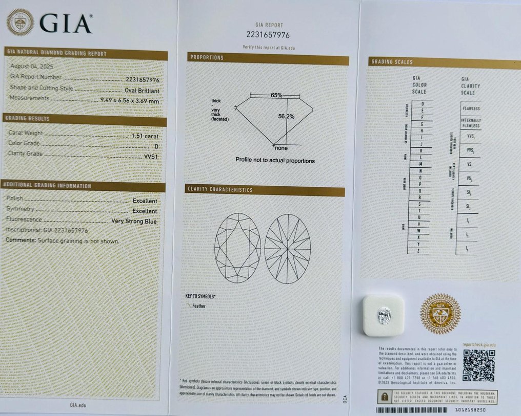 1 pcs 钻石 (天然) - 1.51 ct - 椭圆形 - D (无色) - VVS1 极轻微内含一级 - 美国宝石研究院(GIA) - *EX EX* #3.2