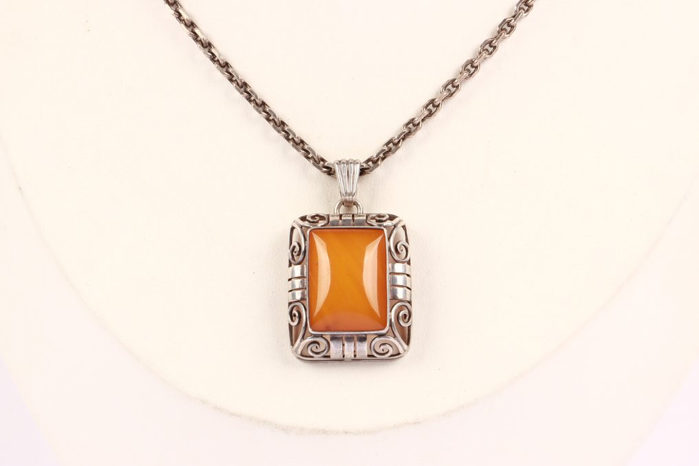 Sem preço de reserva - Colar com pingente Prata - Baltic amber art deco #1.0