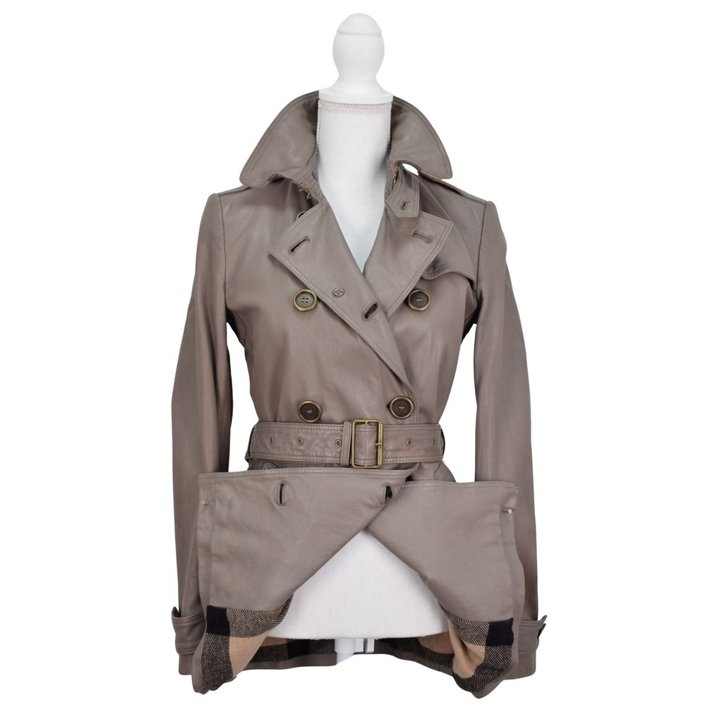 Burberry Brit Lambskin With Woolen Nova Check Lining Doublebreasted Leather - Παλτό #1.0