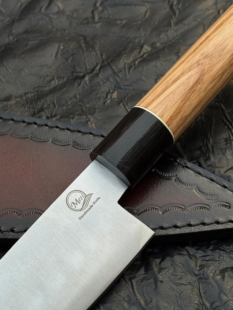 Nóż kuchenny - Nóż kuchenny w stylu japońskim, ręcznie wykonany, z afrykańskiego drewna osikowego, rogu bawoła i - Azja #4.3