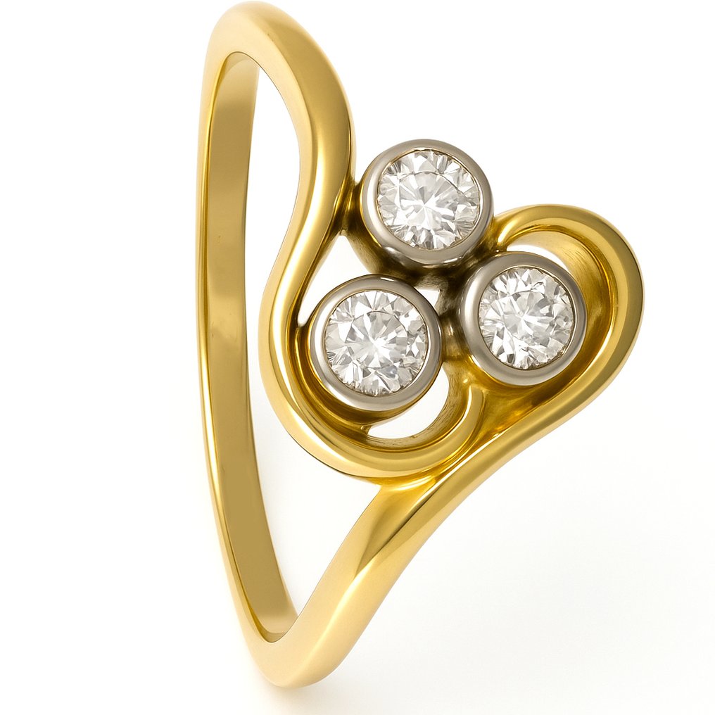 Gyűrű - 18 kt. Fehér arany, Sárga arany - 0.21ct. tw. Gyémánt (Természetes) #1.0