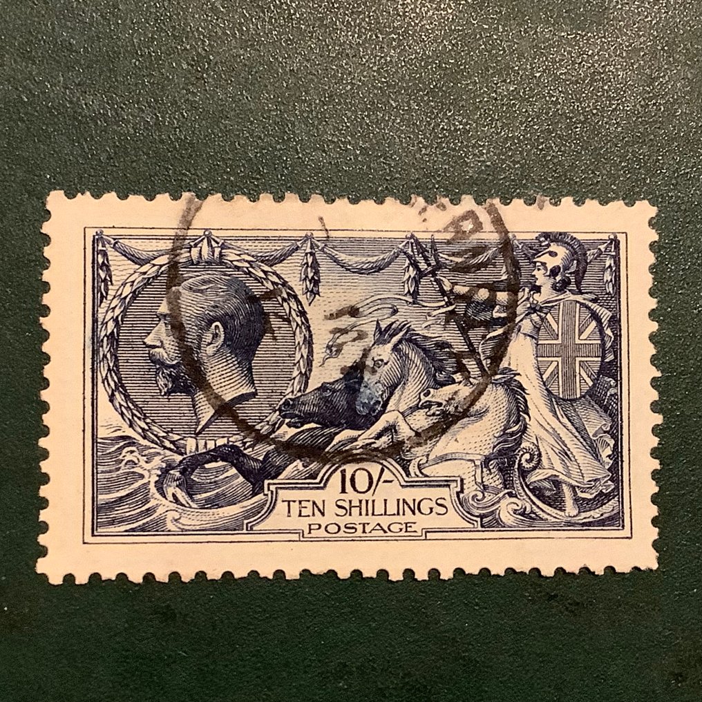 Great Britain 1915 - 10 Schilling Seehorses - De la Rue printing - centered - Michel 143 II #3.2