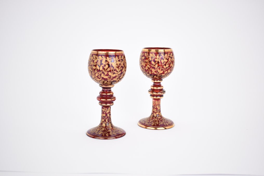 Moser & Söhne - Borospohár (2) - Üveg - Bohemiai zománcozott pár #4.3